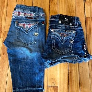 Lot of 2-Miss Me Blue Embellished Denim Jeans and Cutoff Shorts